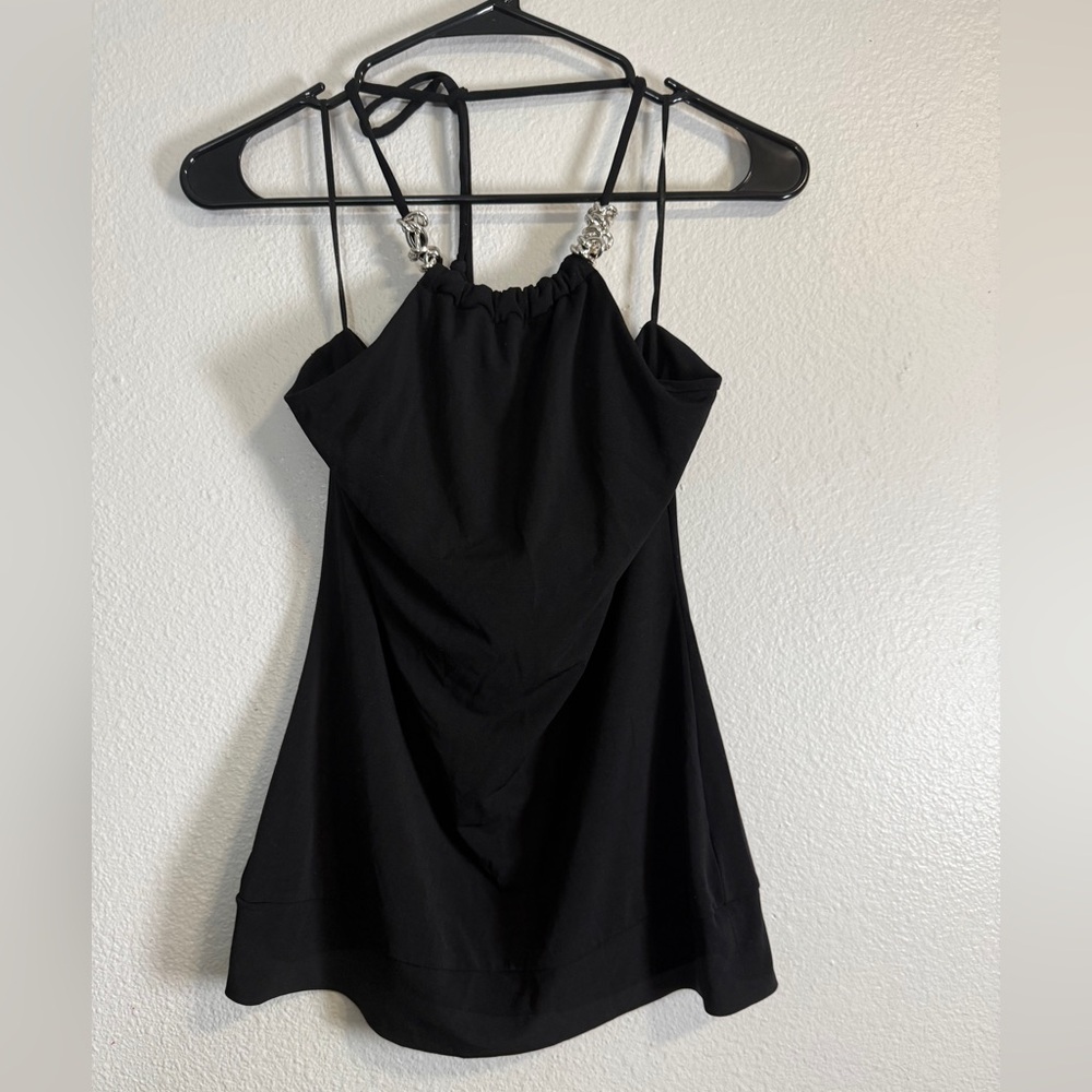 Michael Kors Black Halter Mini Dress with Embellished Straps